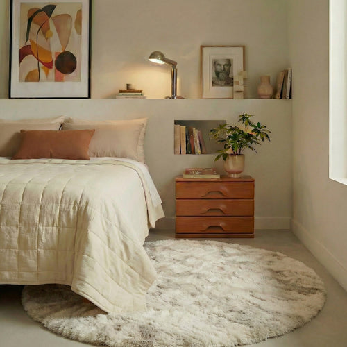 Mrcarpet Rond Hoogpolig vloerkleed Extra Zacht Fluffy - Creme 160cm