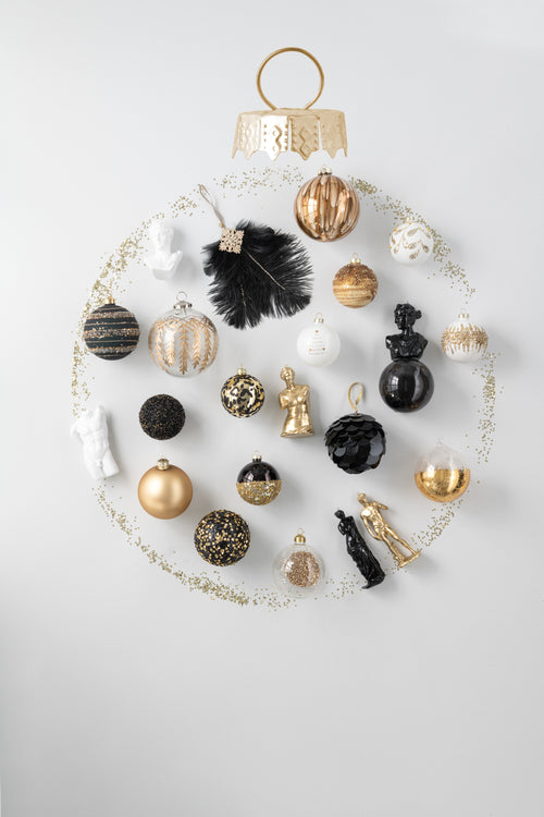J-Line kerstbal 2+2+2+2 Tekst Kerstmis - glas - wit/goud - doos van 8