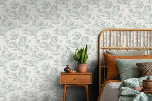 Sanders & Sanders behang toile de jouy print lichtblauw - 53 cm x 10 m - 641036