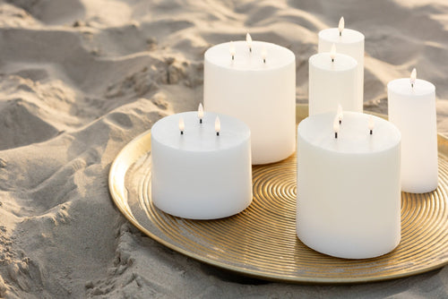 J-Line kaars - wit - medium - LED lichtjes