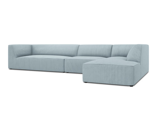 Micadoni rechter hoekbank Ruby 5-zits, ribfluwelen, lichtblauw - 180x366x69cm