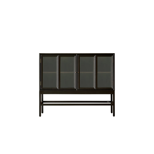 Tikamoon Vitrinebuffet met glas op poten van mindihout 120 cm - Zwart
