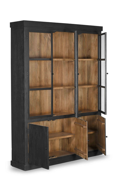 Giga Meubel Vitrinekast Rense - Mangohout/Metaal/Glas - Zwart - 160x40x220cm - vtwonen shop