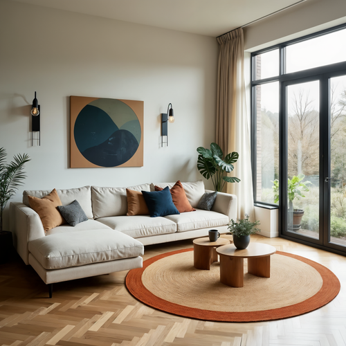 Mrcarpet Rond jute vloerkleed naturel/roest/bruin met rand 160cm - vtwonen shop