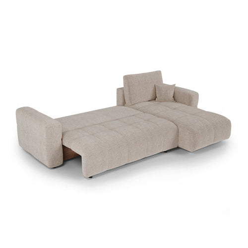 Premium Interiors - Rechthoekige hoekbank met slaapfunctie en opbergruimte VIBE - zacht aanvoelende geweven stof beige 286cm