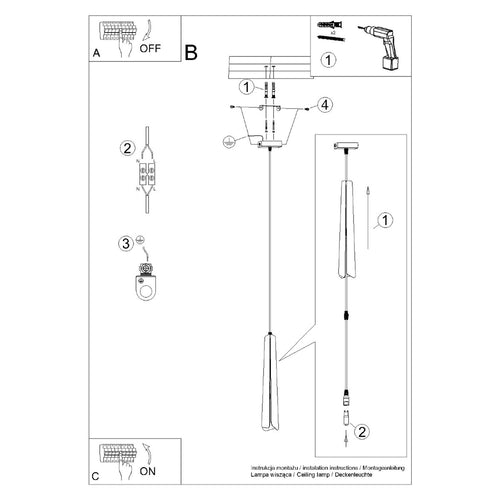 Sollux Lighting Hanglamp PRYSM 1 wit - 8x8x120cm