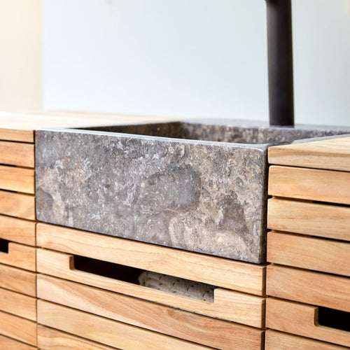 Tikamoon Massief teakhouten en marmeren badkamermeubel 125 cm - Naturel - vtwonen shop