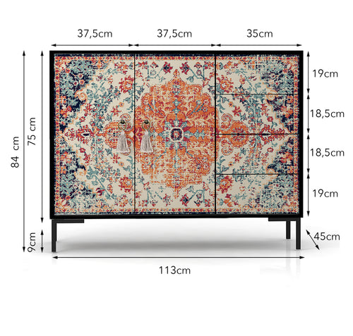 Laag dressoir met 2 deuren en 4 laden van MDF met Vintage tapijt patroon - vtwonen shop