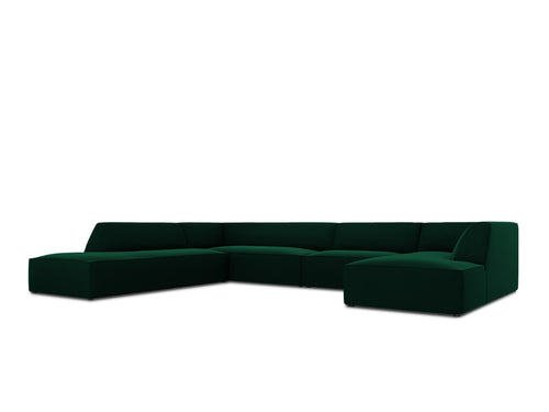 Micadoni Panoramische hoekbank links Ruby 7-zits, flueel, flessengroen - 273x366x69cm