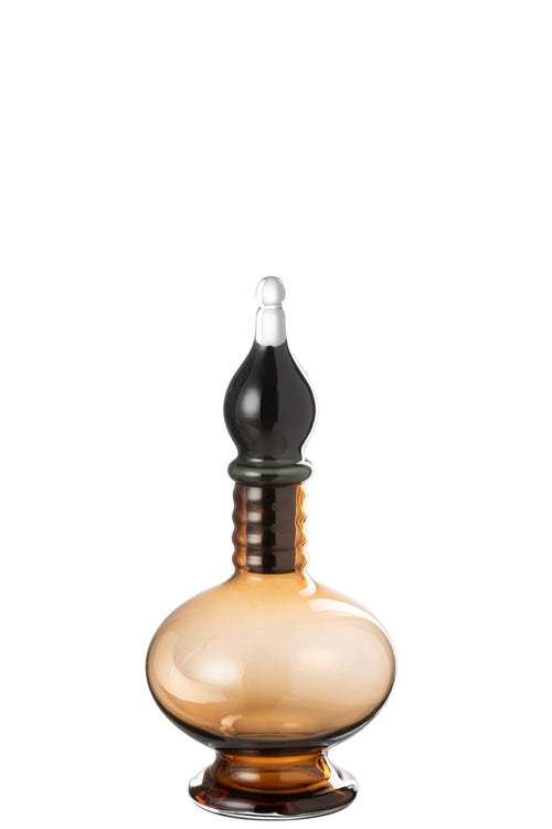 J-Line vaas + stop flesje Joey - glas - bruin - small