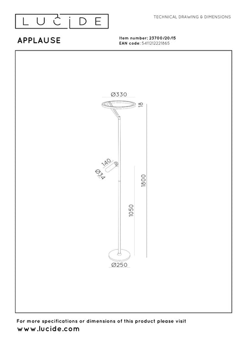 Lucide vloerlamp APPLAUSE - Geïntegreerde LED - Grijs ijzer