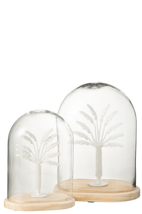 J-Line Decoratieve stolp Palmboom - glas/metaal - wit/naturel - large