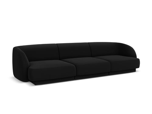 Micadoni Bank Miley 3-zits, flueel, zwart - 90x255x70cm