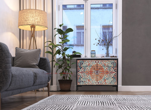 Dressoir MDF 2 deuren en 2 lades met vintage tapijtprint - vtwonen shop