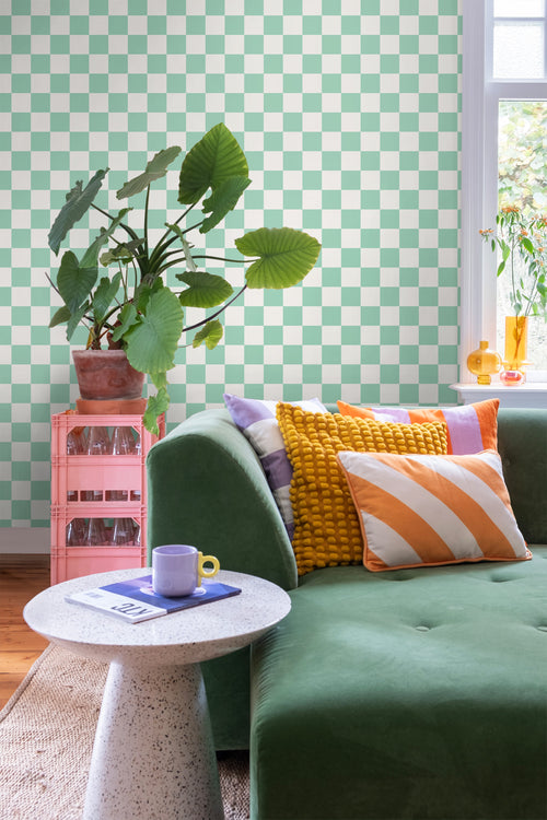 ESTAhome behang geblokt motief mintgroen en wit - 53 cm x 10.05 m - 139999 - vtwonen shop