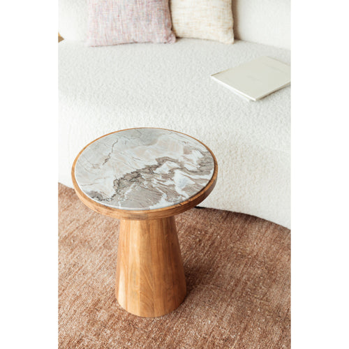 Housecraft Living Mees Bijzettafel Rond 40 cm Marmer/ Hout - Bruin
