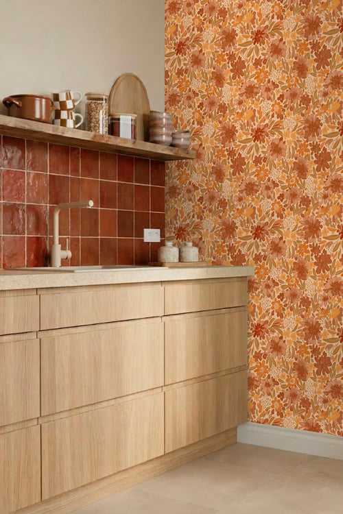 ESTAhome behang bloemen terracotta - 50 x 900 cm - 132194