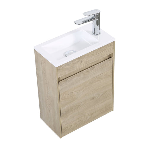 Badplaats Toiletmeubel Sinta 40 x 22 cm – Kastanje Eiken – Fonteinmeubel met Witte Wastafel