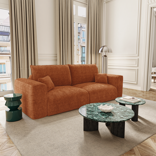 Premium Interiors - Slaapbank met opbergruimte COMO - zacht aanvoelende geweven stof terracotta 254cm
