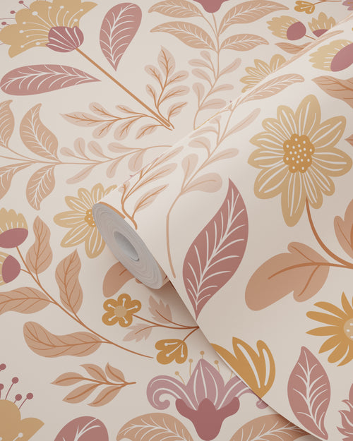 ESTAhome behang vintage bloemen beige en paars - 50 x 900 cm - 131896