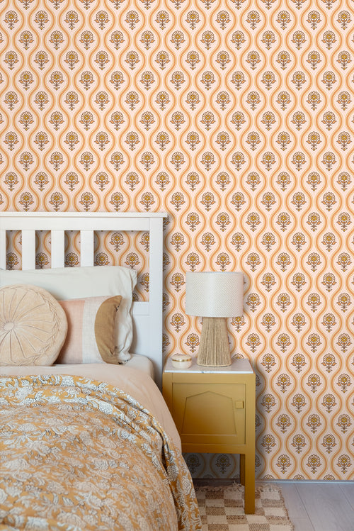 ESTAhome behang vintage bloemen oranje en beige - 50 x 900 cm - 131737