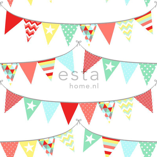 ESTAhome behang vlaggetjes multicolor - 53 cm x 10.05 m - 138717