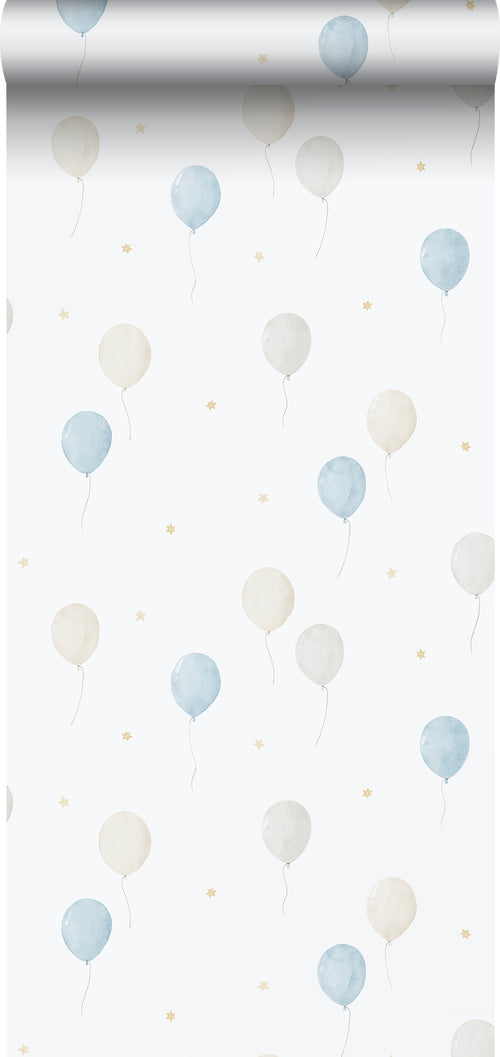 Sanders & Sanders behang luchtballon blauw, beige en wit - 53 cm x 10.05 m - 640635