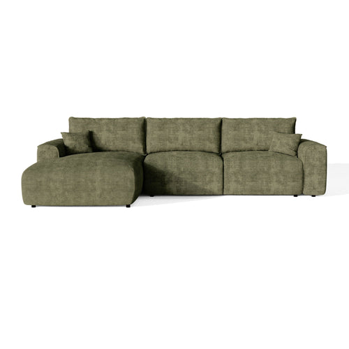 Premium Interiors - Linkerhoekbank met snelle uitklapfunctie COMO - corduroy olijfgroen 300cm