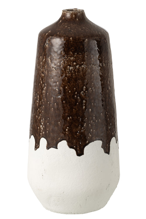 J-Line vaas 2 Delig - keramiek - wit/bruin - large