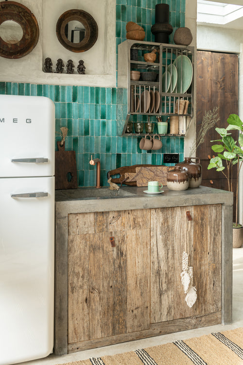 J-Line vaas kruik Handvat - keramiek - beige/bruin - small - 19.5 cm hoog