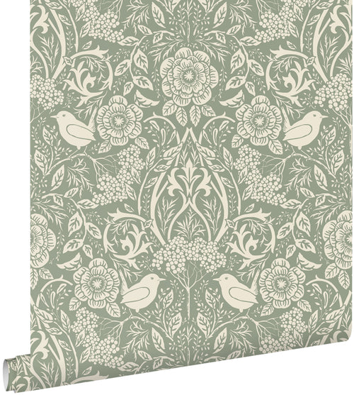 ESTAhome behang bloemen en vogels in art nouveau stijl blauwgroen - 50 x 900 cm - 131990