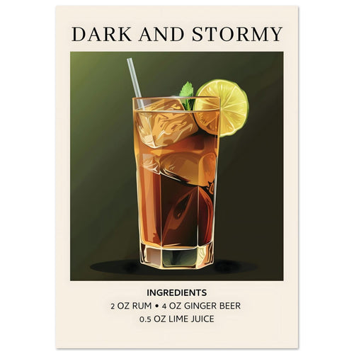 Artfulprints  Dark and Stormy cocktail - Ingrediënten   poster A4 21x29.7 cm - vtwonen shop