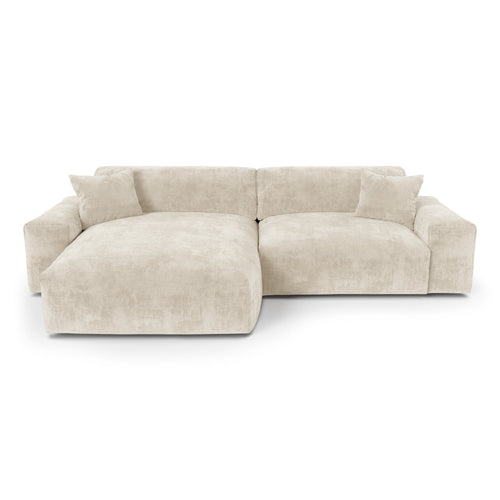 Premium Interiors - Linkerhoekbank CHEER - gewaafd fluweel beige 312cm