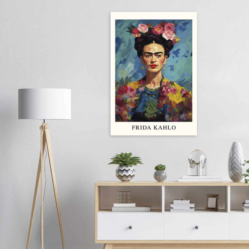 Artfulprints  Frida Kahlo - Painted floral portrait   poster A4 21x29.7 cm - vtwonen shop