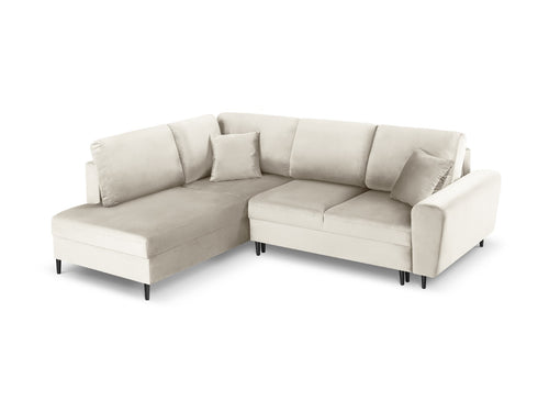 Cosmopolitan Design Uitklapbare hoekbank links met opbergdoos Kyoto 5-zits, flueel, lichtbeige - 194x243x88cm