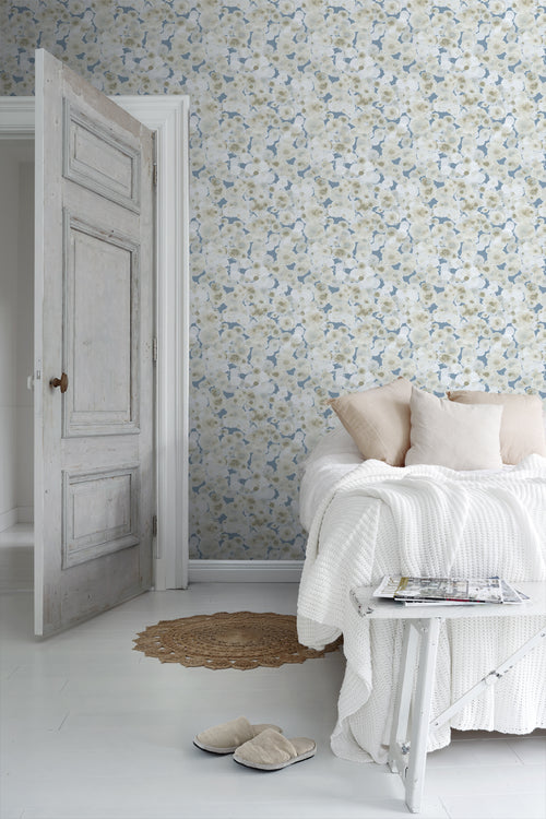 Sanders & Sanders behang aquarel luchtbellen beige en blauw - 53 cm x 10 m - 640019