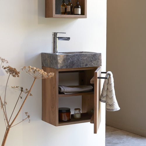 Tikamoon Wastafelmeubel van massief notenhout en grijs marmer - Grijs - vtwonen shop
