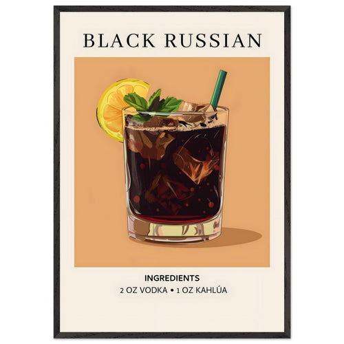 Artfulprints Poster met Lijst Black Russian cocktail - Ingrediënten   - 70x100 cm - Bruin