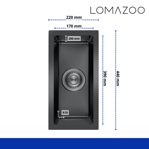 LOMAZOO spoelbak Belnem - RVS - gun metal - 24 cm