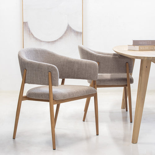 DÉJA Living Eetkamerstoel Dénia - Taupe/Naturel - Zithoogte 48cm - Set van 2 - vtwonen shop