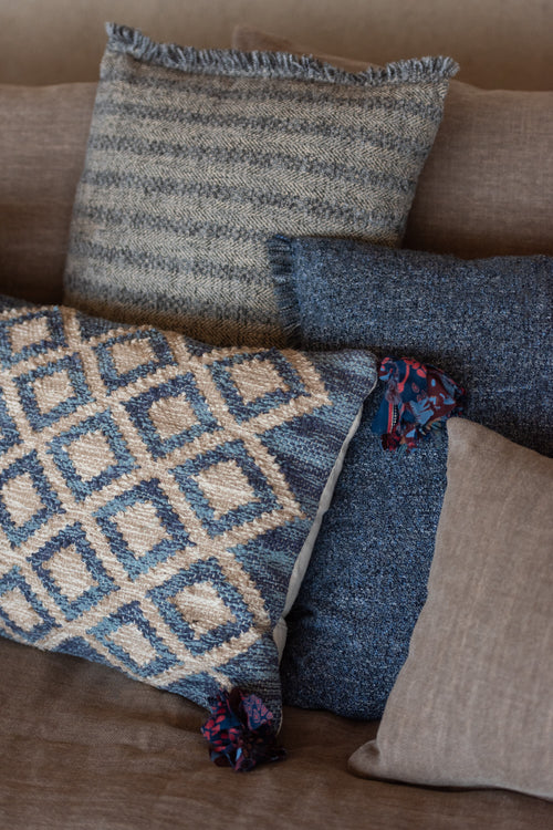 J-Line kussen Vierkant Ruitpatroon - jute/katoen - naturel/blauw - vtwonen shop