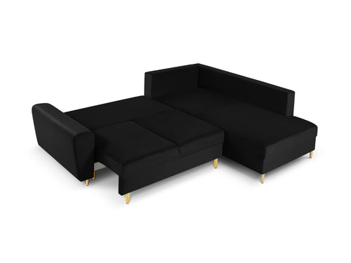 Cosmopolitan Design Converteerbare hoekbank rechts met opbergdoos Kyoto 5-zits, flueel, zwart - 194x243x88cm