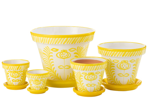 J-Line bloempot Granada Handmade + Painted - keramiek - geel - extra large -  Ø 50 cm - vtwonen shop