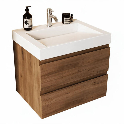 LOMAZOO badkamermeubel Zarivo - witte wastafel - warm eiken - 60 cm