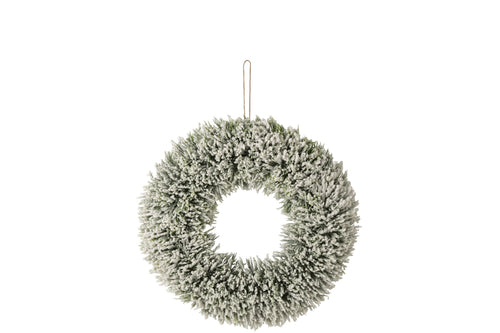 J-Line decoratie krans Besneeuwd - polyethyleen - wit/donkergroen - medium