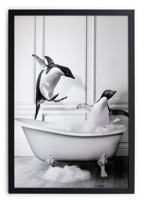 Zwarte lijst met kader 40x30 pinguïns in het bad