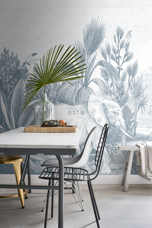 ESTAhome fotobehang jungle-motief blauw - 3 x 2,79 m - 159059