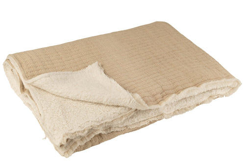 J-Line plaid Teddy Strepen Stiksel - katoen/polyester - beige - 180 x 130 cm