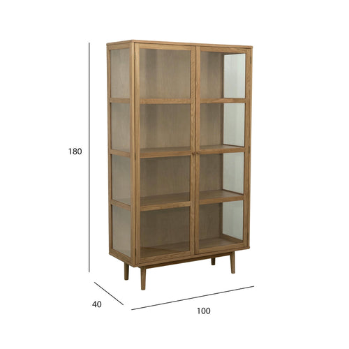 Furnhouse vitrinekast Svendborg - Natuurlijk eikenhout - MDF, Eikenfineer - 40x100x180