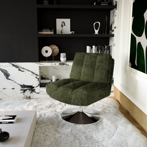 Sia Home - Fauteuil TIMELESS - Fluweel met structuur - Kaki groen - 60.5 CENTIMETERScm